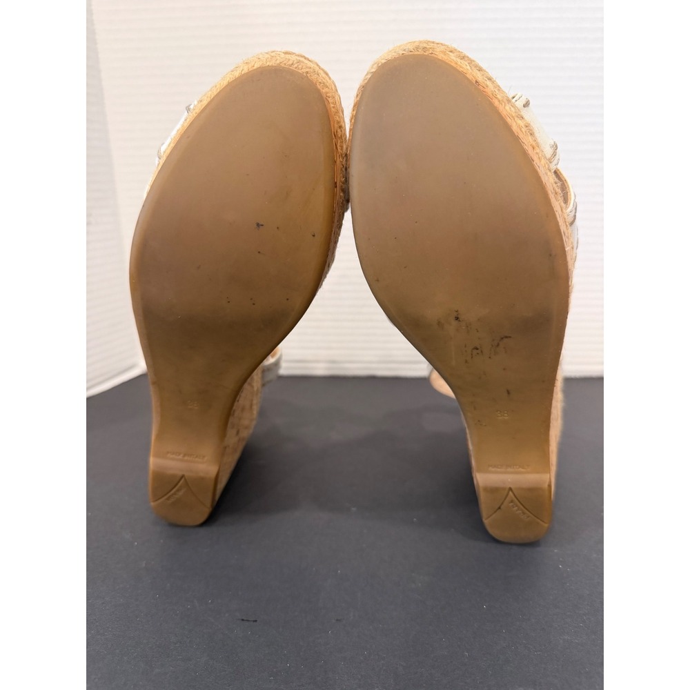 Prada White Whipstitch Leather Espadrille Platform Wedge Sandals Sz 7.5 - Picture 7 of 9